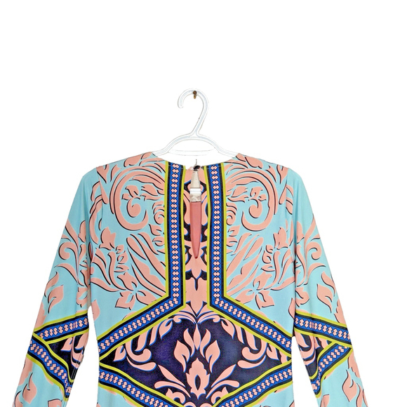 Hale Bob Women's Long Sleeve Light Blue with Pink and Black Dress - Picture 7 of 11